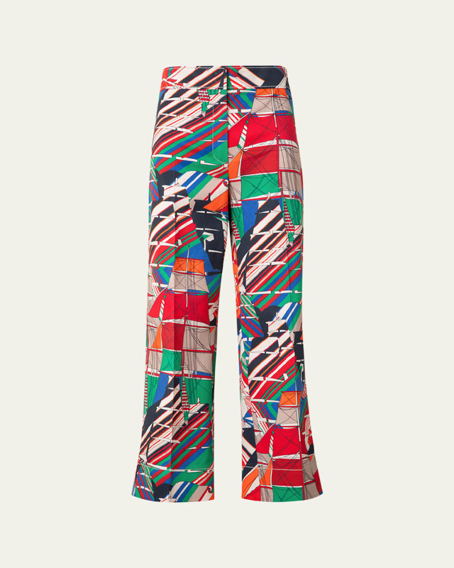 Chieko Denim Sea Clipper Print Cropped Pants